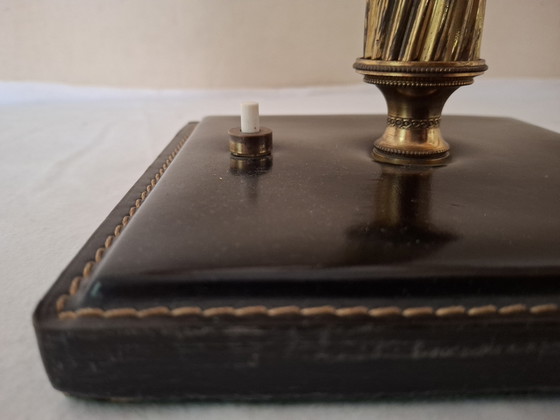 Image 1 of 1950s Jacques Adnet Style Leather and Twisted Brass Table Lamp/jute/midcentury modern/French designer