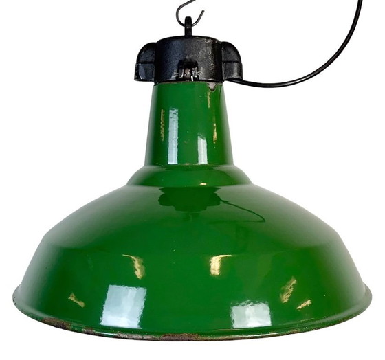 Image 1 of Industrial Green Enamel Factory Pendant Lamp, 1960s