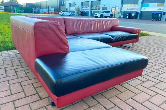 Image 1 of Divano angolare Montel in vera pelle rossa e nera