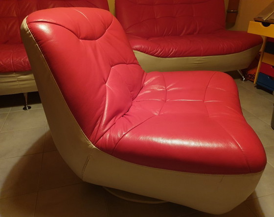 Image 1 of Vintage bankstel, imitatieleer, rood