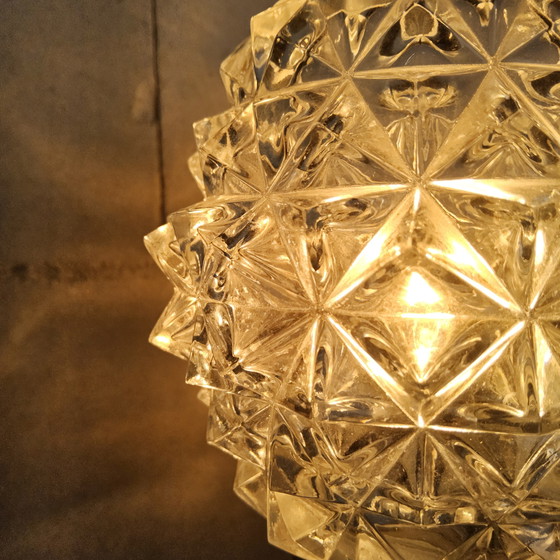 Image 1 of Vintage Danish teak double wall lamp crystal shade 60s wall mounted lights crystal