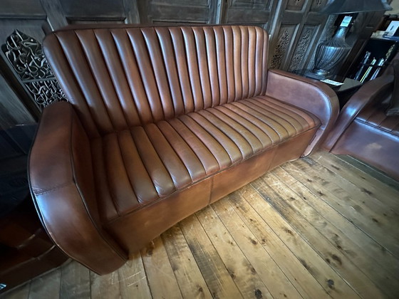 Image 1 of Art Deco sheepskin sofa. 3+1+1