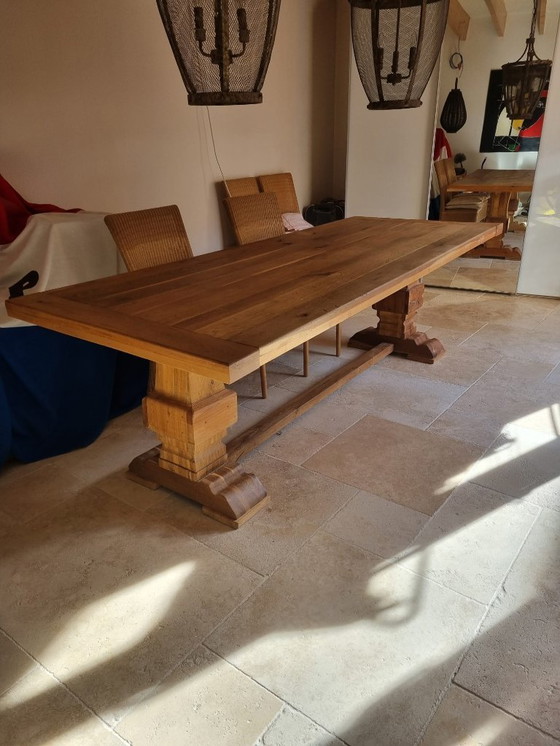 Image 1 of Table de monastère + 6 chaises en osier