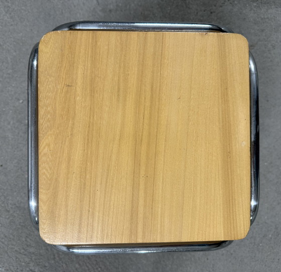 Image 1 of Set of 4 70s metal and solid oak nesting tables
