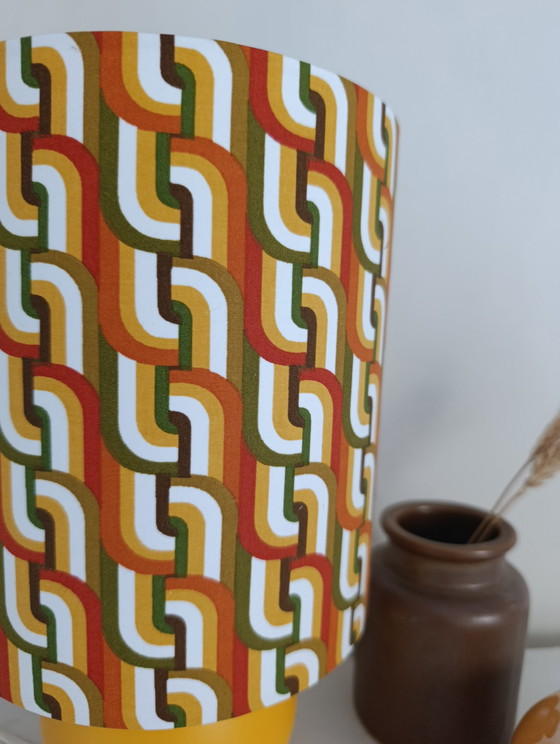 Image 1 of vintage lamp with green/yellow graphic print, seventies