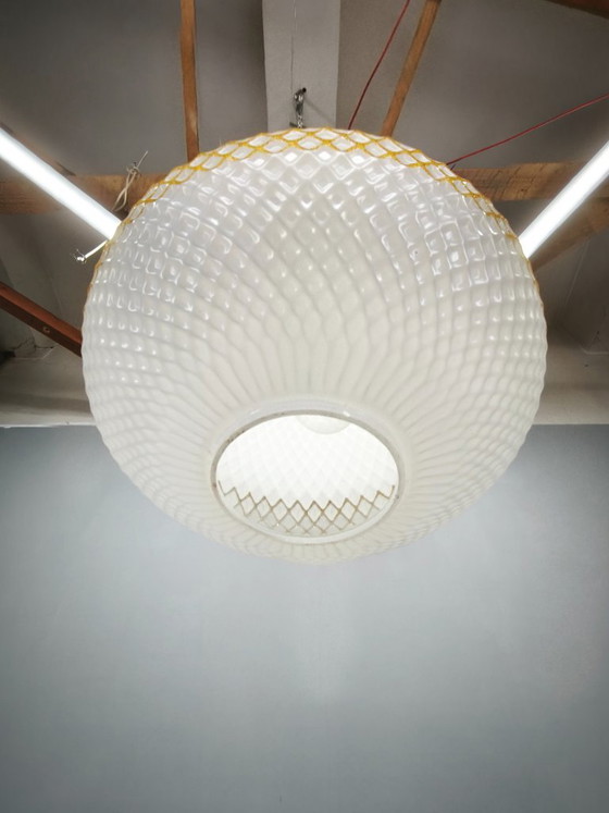 Czechoslovak Opaline Glass and Gold Pendant Light, 1970s – Pendant lamps, Plastic (photo 5 of 10)