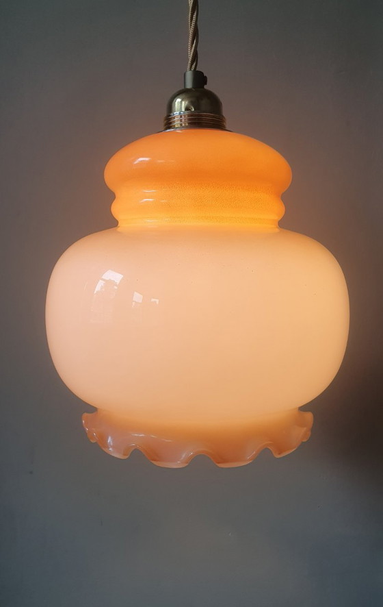 Vintage Glass Pendant Lamp - Flower Calyx design from France, Metal, Gold (photo 14 of 18)