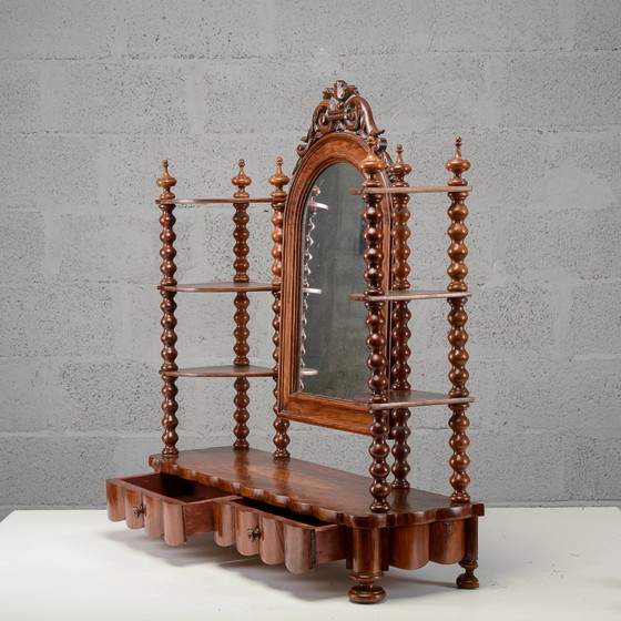 Étagère da toeletta con ripiani, colonne tornite e specchio inclinabile – Tolette, Legno (photo 4 of 8)