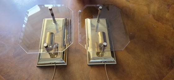 Image 1 of Sölken-Leuchten Hollywood Regency wandlampen – Set van 2 – Messing & Rookglas