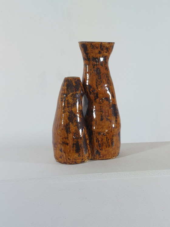 Image 1 of Vintage artist's ceramic twin vase ceramic vase