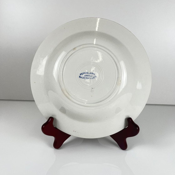 Image 1 of Set of 6 porcelain soup plates, Badonviller, red flower, 1950