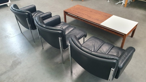 Image 1 of 3x Girsberger leather Eurochairs, Hans Eichenberger modular vintage 70s lounge