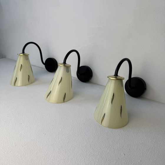 Image 1 of Lot of 3 Vintage Glass Wall Lights