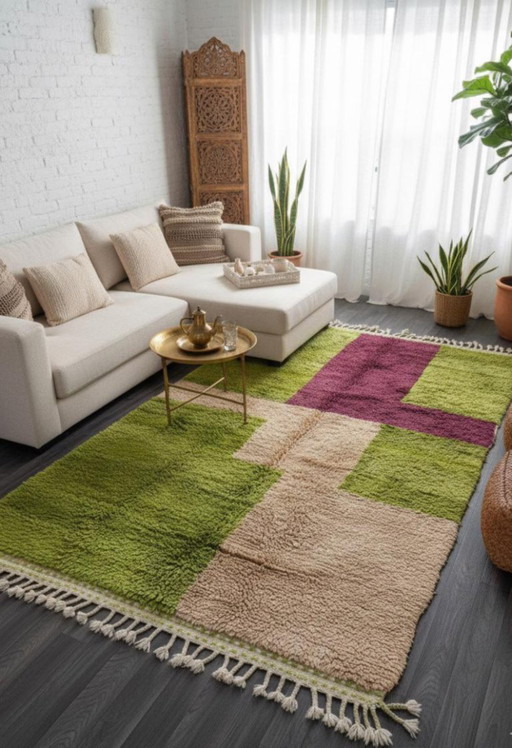 Alfombra marroquí verde a medida de 250 cm x 150 cm.
