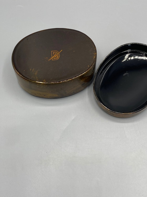 Damart oval lacquered box – peony floral design – black and gold lacquered wood – Decorative Objects (photo 4 of 6)