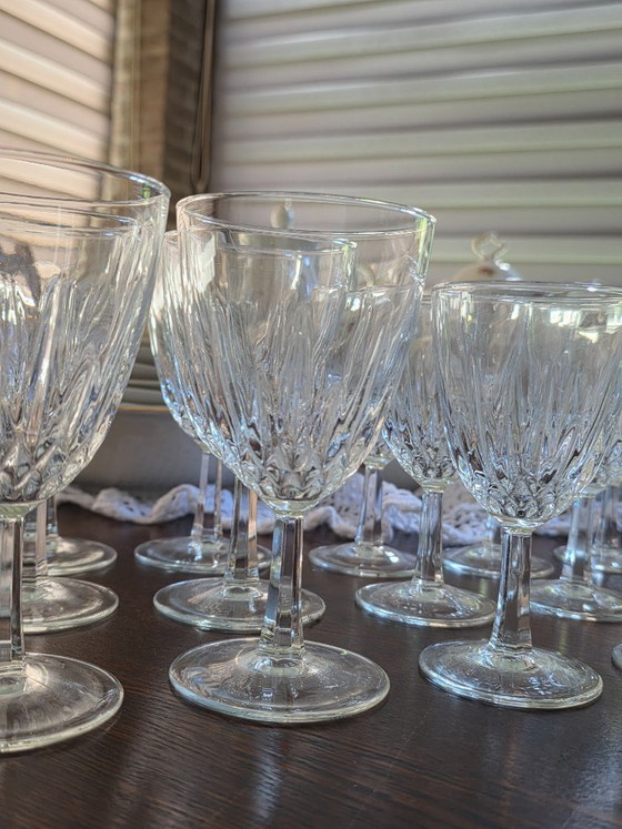 Image 1 of 18-piece set of original crystal glasses from the renowned French quality brand Cristal d'Arques, model Longchamp.