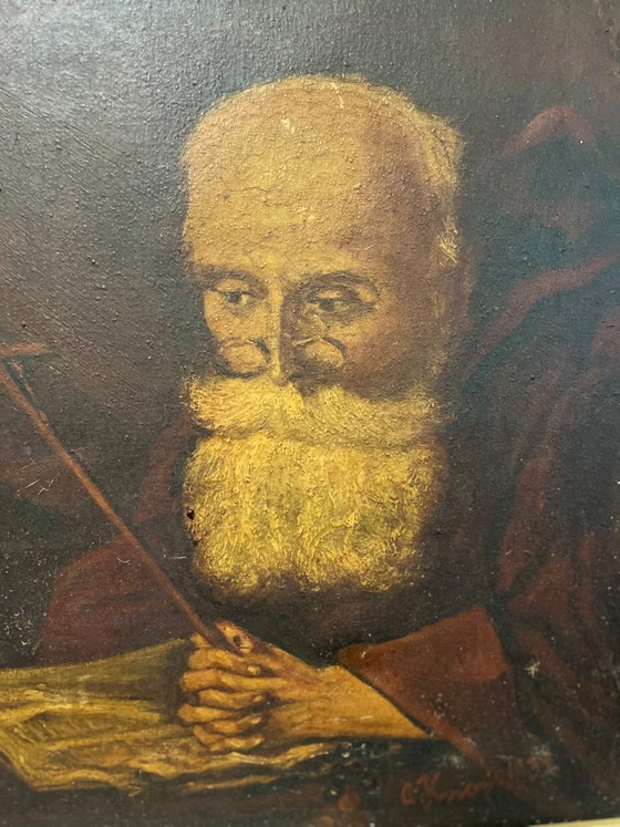 Image 1 of Antiek Portret van een Monnik – C. Knorr (1897) – Olieverf op Doek