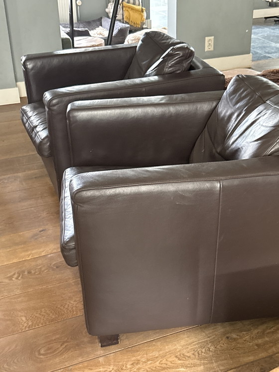 2 braune Lederwürfelstühle – Sessel, Leather, Wood (photo 5 of 5)