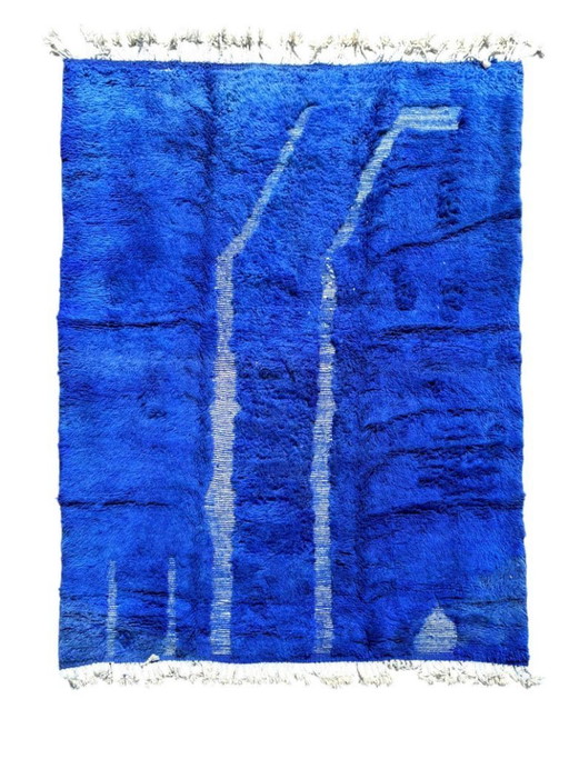 Alfombra marroquí azul hecha a mano de 210x300 cm.