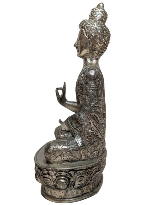 Nepalese Buddha in Abhaya Mudra – Late 19th/Early 20th Century – Sculpture, Metal, Copper (photo 7 of 10)
