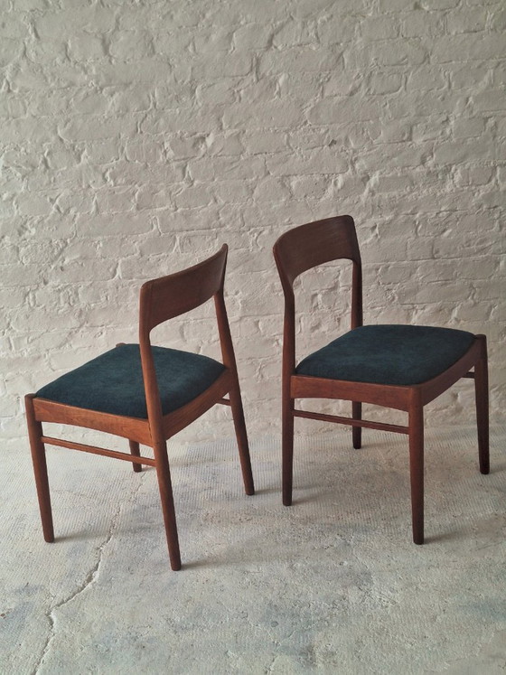 Paire de Chaises de salle à manger en Teck Henning Kjaernulf, Danemark années 1960, Korup Mobler, Textile (photo 11 sur 14)