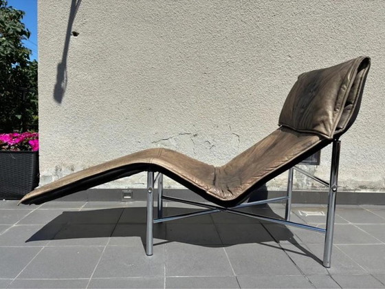 IKEA Skye Chaise Longue by Tord Björklund, Leather, 1980s, Metal, Brown (photo 3 of 6)