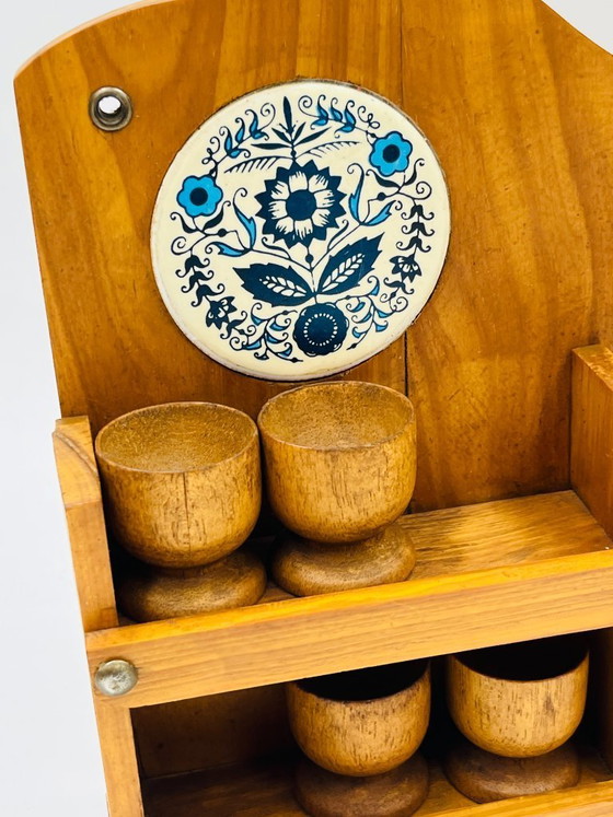 Image 1 of Wooden wall-mounted egg cup holder and utensil holder