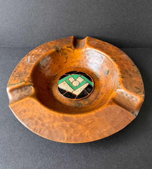 Zeldzame Franse Art Deco Vide-Poche / Asbak – Pierre Carrel (Dinanderie & Emaille) – ca. 1920