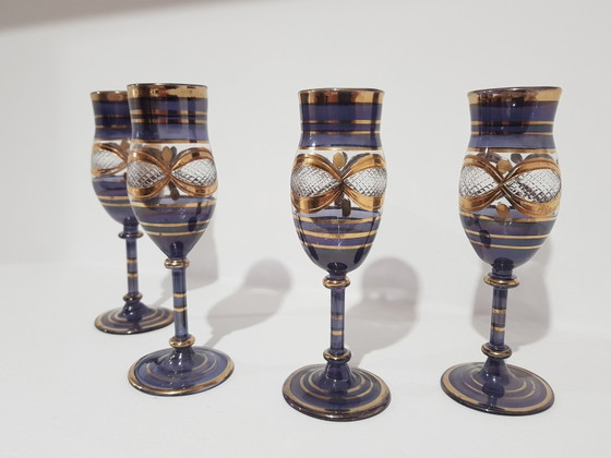 Vintage Italian Glasses, 1960s, Set of 4 – Glass & Decanter, Gold, Italian Design (photo 8 of 11)