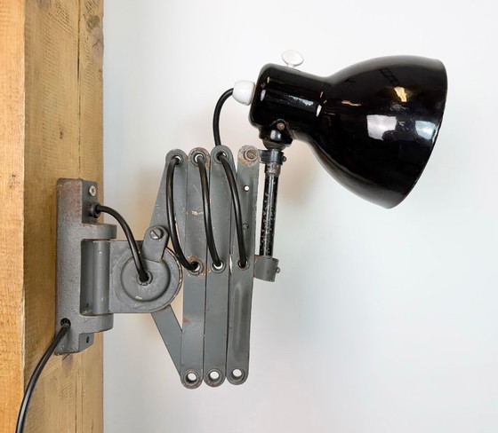 Image 1 of Industrial Black Enamel Scissor Wall Lamp, 1950s