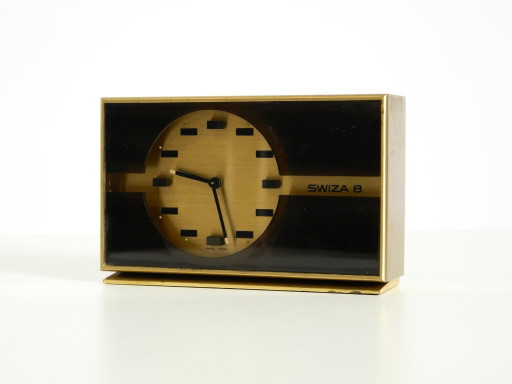 Beautiful, Small, And Rare Original Mechanical Swiza 8 Table Clock In Brass With An 8-Day Movement – klokken (photo 2 of 15)