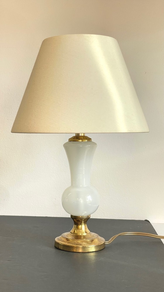 Image 1 of LAMPE Verre OPALIN et Laiton VINTAGE