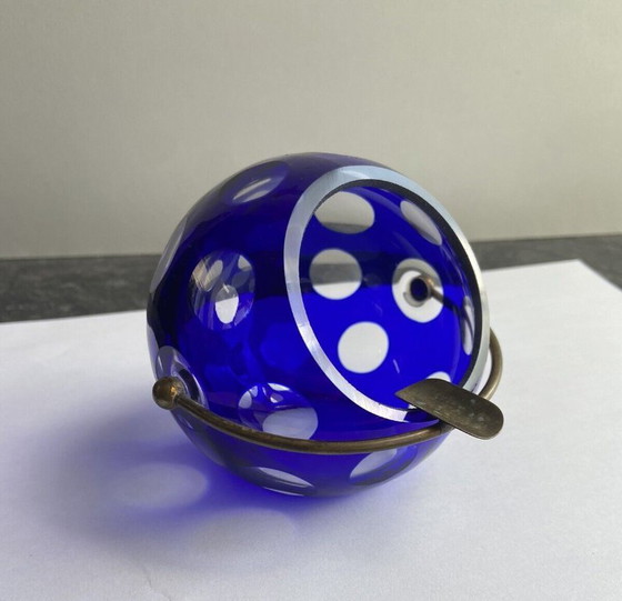 Image 1 of Vintage asbak - Cristal Ball Blue - Marita Voigt - Harzkristall - Space Age - 1970