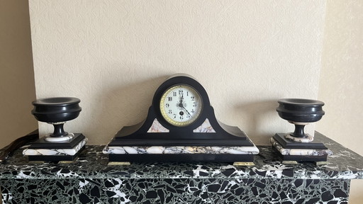 Ensemble d'horloges en marbre antique – klokken, Marble, Stone