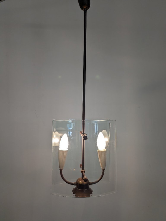 Image 1 of Lampada a sospensione in vetro curvato e ottone di Pietro Chiesa per Fontana Arte, anni '40