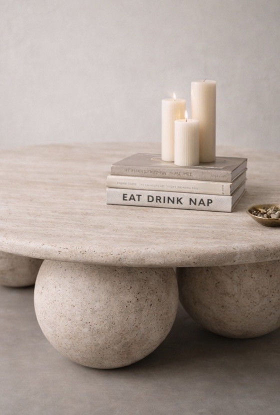 Image 1 of Round travertine coffee table