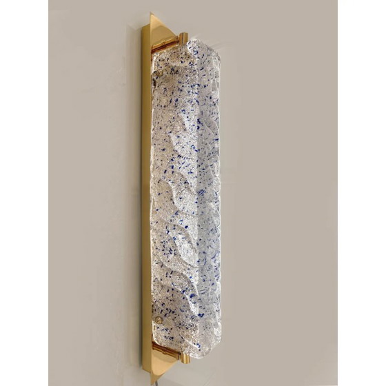 Image 1 of Par de apliques de pared dorados con cristal de Murano Graniglia azul