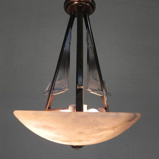 Image 1 of Lampada a sospensione in stile Art Déco con ciotola in alabastro, anni '80