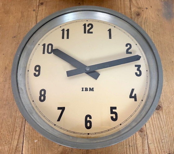 Image 1 of Grey Industrial Factory Wall Clock from IBM, 1950s