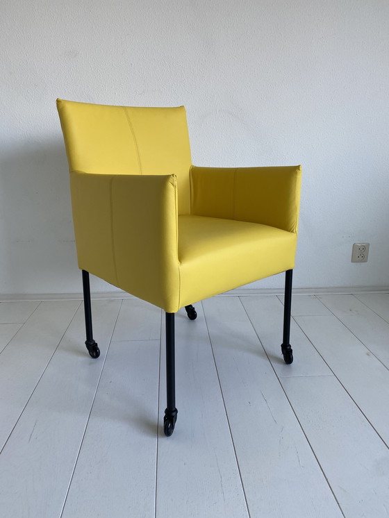 Image 1 of Luxurious yellow leather dining chairs with wheels