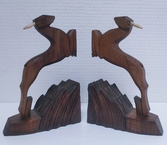 Image 1 of paire serre-livres chamois stylisés vintage