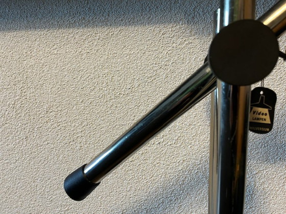 Image 1 of Floor lamp with pendulum Industrial Mid-Century 1960. Dubble barrel base, adjustable bar & reflector