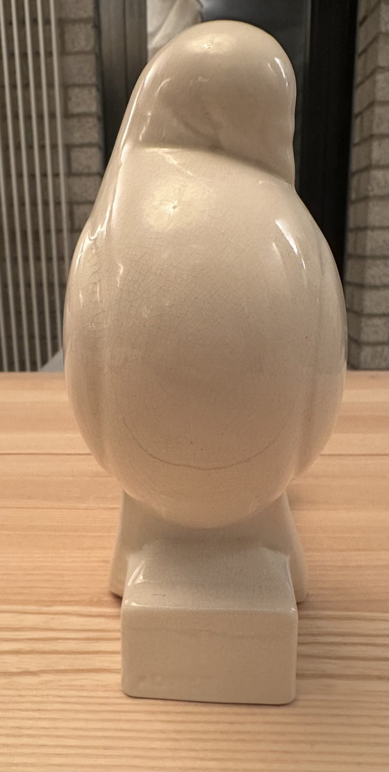 Image 1 of Art Deco craquele beeld duif Jacques Adnet