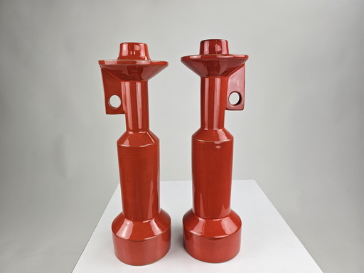 Set of ceramic candlesticks Enzo Bioli for Il Picchio Italy 1970s