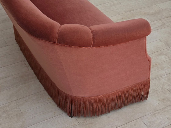 Anni '60, Divano danese 2 posti, velluto d'arredamento rosa originale. – Divani 2 posti, Velvet, Wood (photo 11 of 21)