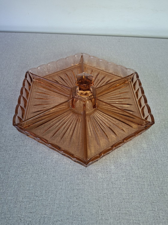 Image 1 of Plateau d'apéritif Val Saint Lambert art déco