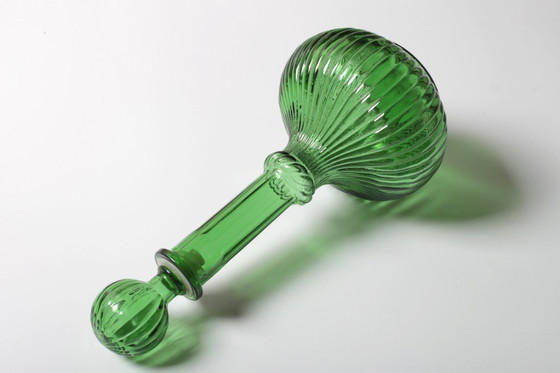 Image 1 of Vintage Emerald Green Glass Decanter / Rare Bottle with Stopper / Empoli / Italy / 1970s