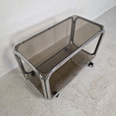 Vintage Side Table Trolley With Smoked Glass and Chrome on Wheels, 1970s