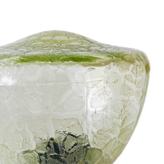 Image 1 of Antieke Art Deco Plafondlamp Groen Craquelé Glas plafonnière 1920's