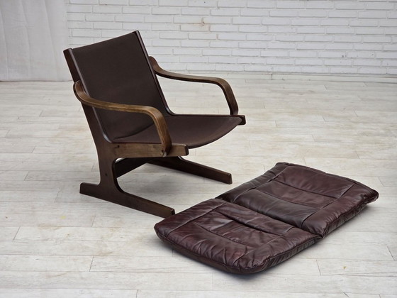 1970s, Scandinavian Armchair, Brown Furniture Leather. – Wood (photo 8 of 19)